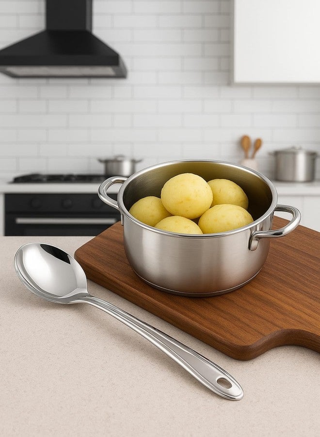 GS KITCHENWARE GS Stainless Steel Oval Shape Serving Spoon | Scooper & Spatula Server for Kitchen, Dining & Cooking | Silver, Length 24 cm. - Image 3